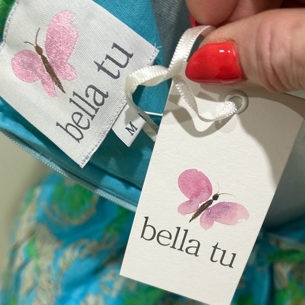 NWT Bella tu Nina Flutter-Sleeve Tie-Waist Maxi Dress Aqua Green Floral medium - Picture 14 of 16